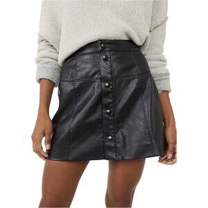 Free People Snap Front Vegan‎ Leather Miniskirt Lined Black Size 4
